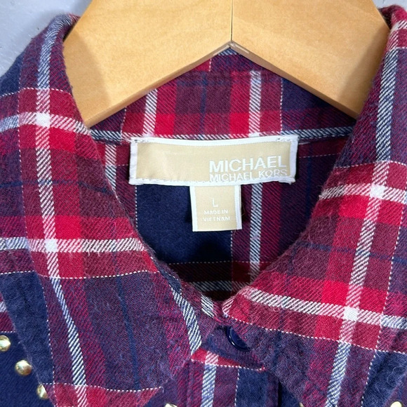 MICHAEL Michael Kors Studded Long Sleeve Button Down Flannel Women’s Size Large - Picture 5 of 7